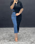 Two-Tone Denim Midi Dress - High-Stretch Lycra Blend