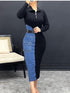 Two-Tone Denim Midi Dress - High-Stretch Lycra Blend